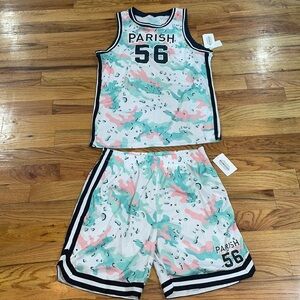 NEW Men's 2 piece  Mesh Camouflage  basketball shorts vest Set  2XL , XL…